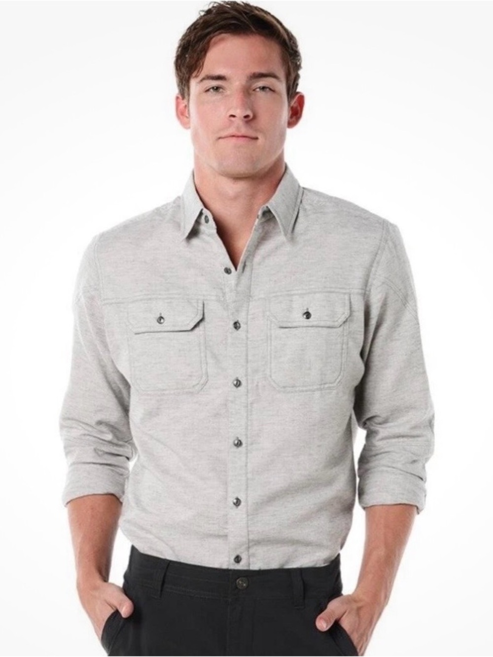 Kuhl MENS Shiftr 5 Panel Linen Blend Button Front Shirt Gray Size XL